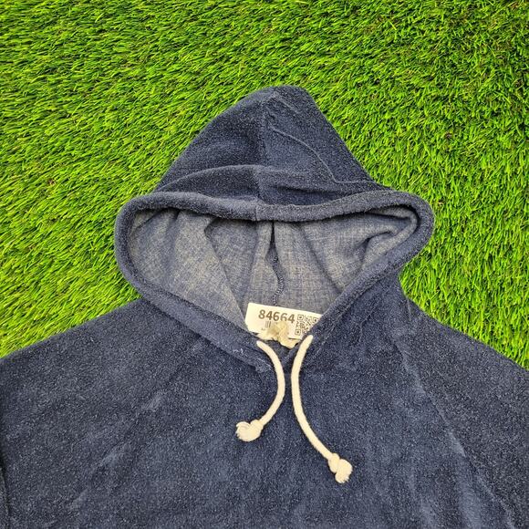 Vintage 90s MOD Velour Hooded Sweater Womens Medium 18x20 Blue - Picture 3 of 10